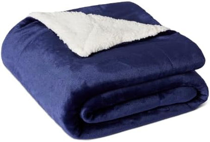 Amazon Basics Reversible Sherpa Throw Blanket, Warm for Bed and Couch, 50"x60", Navy