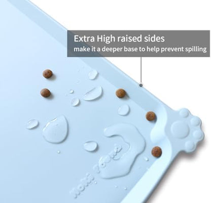 Hoki Found X-Large Silicone Pet Food Mats - Non Slip Dog Cat Bowl Placemat - Waterproof Dog Cat Food Mats for Carpet - Frost