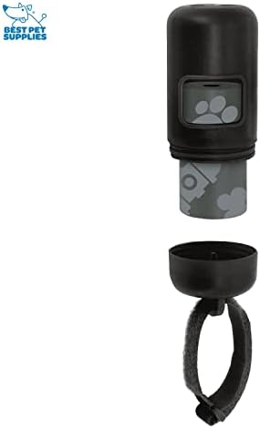 Best Pet Supplies Dog Poop Bag Holder Leash Attachment with Reusable Dispenser for Travel, Walking, Park, and Outdoor Use, Durable with Clip-On - Black, Pack of 2, Plastic Dispenser w/30 Bags