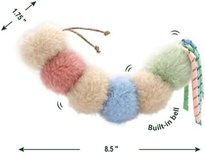 Jumpaws Interactive Natural Catnip Toy, with Rattle, Bite Resistant, for All Ages Indoor Cat, Shape of Caterpillar, Kitten Toy (Large/ 1 Pack/Cat Kicker)