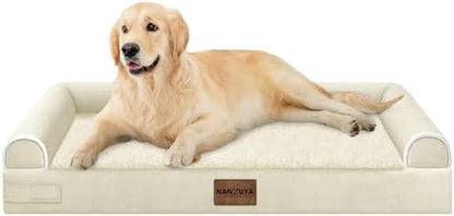 NANUYA Orthopedic Dog Bed for Large Dogs, 36 x 27 Inch, Beige