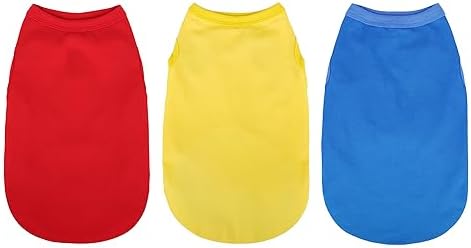 Upgrade Your Pup's Wardrobe: 3-Pack Sleeveless Cotton Dog Shirts for Small and Medium Dogs. Keep Your Pet Cool and Stylish with Colorful Tank Tops Red Yellow and Blue M