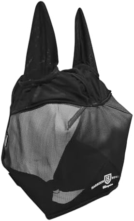 Harrison Howard UV-Proof Multi-Function Fabrics Thick Fleece Padding Horse Fly Mask Half Face with Ears Black Warmblood Extra Large