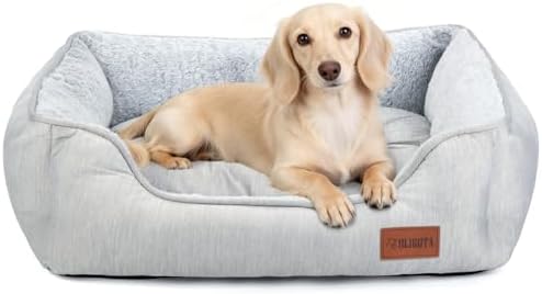 Small Dog Bed for Small Dogs with Cool to Touch Fabric， Soft Calming Cat Beds for Indoor Cats， Reversible Square Pet Bed for Puppy, Machine Washable Non-Slip Bottom M