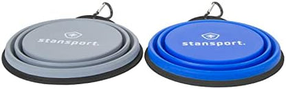 Stansport Collapsible Silicon Travel Bowls - 2 Pack, Grey and Blue, Large