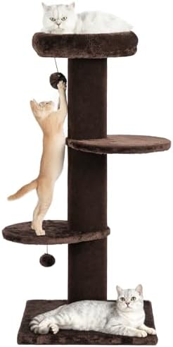 Cat Craft 43" Short Plush Cat Scratching Post with Perch & Bed, Brown