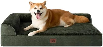 EHEYCIGA Memory Foam Dog Bed Large Size Dogs, Orthopedic Dog Bed Large with Washable Removable Cover, Waterproof Pet Sofa Couch with Nonskid Bottom, 36x27x6, Dark Green
