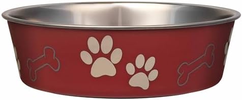 Loving Pets Bella Dog Bowls- Stainless Steel Dog & Cat Bowls - Spill Proof Dog Food Bowl, Cat Bowl, Puppy Essentials & Pet Supplies Great for Home & Travel (X-Large 65-100lbs, Merlot)