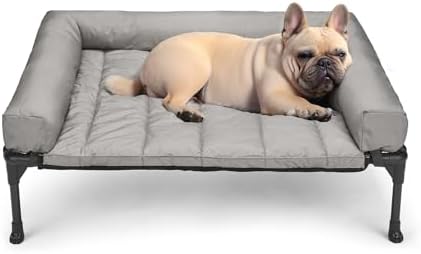 Veehoo Outdoor Elevated Dog Bed with Waterproof Bolster Cushion, Cooling