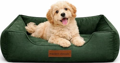 Modern Threads Luxury Dog Bed - Comfortable Tufted Velvet Cushion for Small to Large Dogs - Machine Washable - Durable & Cute Sleep Space for Pets - Pamper Your Pet with Cozy Beds - Forest Green