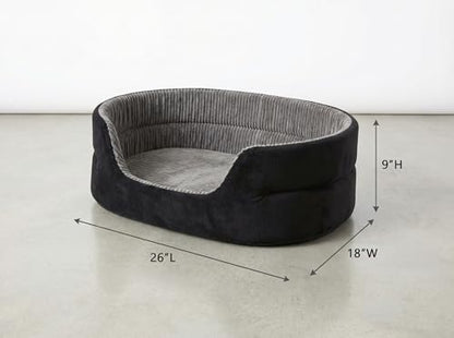 Medium Dog Bed Cat Bed 18x26 Inch, Calming Pet Bed for Dogs & Cats, Machine Washable Dog Bed，Half-Enclosed Open-Top Velvet Anti-Anxiety Bed, Cozy Snuggle Bed (Black)