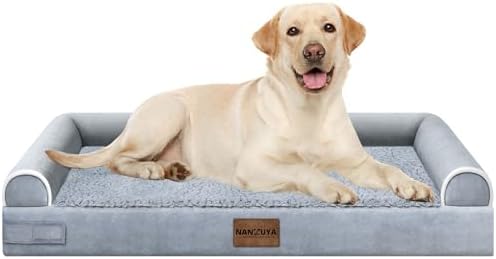 NANUYA Orthopedic Dog Bed for Large Dogs, 38 x 25 Inch, Light Grey