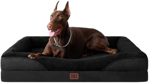 EHEYCIGA Orthopedic Dog Bed for Large Sized Dog, 45x35 Inch Large Memory Foam Dog Couch Bed with Sides, Waterproof Liner & Washable Removable Cover, Bolster Pet Sofa, Black