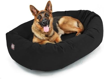 Majestic Pet 52 Inch Suede Calming Dog Bed Washable – Cozy Soft Round Dog Bed w/Spine Support for Dogs to Rest Head - Fluffy Donut Dog Bed 52x35x11 (Inch) - Round Pet Bed X- Large – Black (2025)