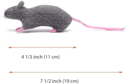 Glaciart One Felt Cat Rat Toy – Soft Fuzzy Enrichment 100% Natural Wool - Interactive Catnip Play Cat Toy Set - Safe for Pets, Non-AZO Colored Dyes