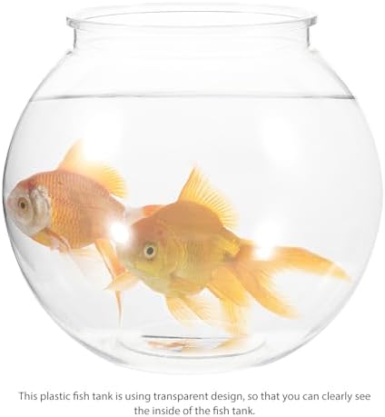 ULTECHNOVO Transparent Plastic Fish Tank Round Small Aquarium for Goldfish Clear Fishbowl for Desk Home Plant Display Easy-Clean Integrated Design 7.08 X 7.08 X 6.29 in 1 Pack