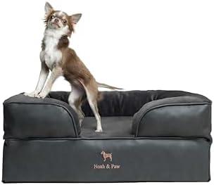 NOAH & PAW Dog Bed, 28x23x11 Inch, Orthopedic Dog Beds for Medium Size Pets, Eggshell Memory Foam Infused with Cooling Gel, Inner Cover, Water Resistant, Machine Washable (Faux Leather)