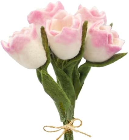 Glaciart One Felt Tulip Flowers Artificial Bouquet - 5 pcs|Reusable, Washable and Essential Oil Ready Multi Color Artificial Flowers w/Bendable Wire Stem |Great as Gift and Home or Event Decorations
