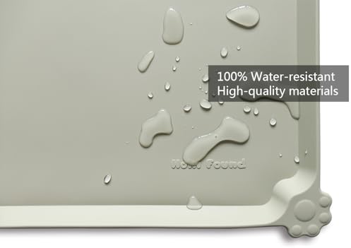 Hoki Found Large Silicone Non Slip Pet Food Mats - Bowl Placemats for Dog Cat - Waterproof - Cream Green
