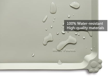 Hoki Found Large Silicone Non Slip Pet Food Mats - Bowl Placemats for Dog Cat - Waterproof - Cream Green