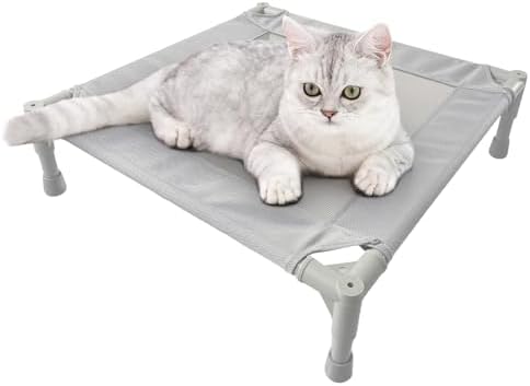 Pozico Elevated Pet Bed with Breathable Mesh for Small Cat and Dog, Raised Cooling Pet Cot for Puppy and Kitty, 18.9x18.9 inch (Gray)