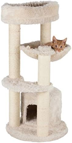 TRIXIE Baza Cat Tower – Cat Tree with Jute Scratching Posts, Condo, Hammock & Removable Bed – Indoor Cat Furniture for Scratching & Climbing – Cream, 22.4" x 18.5" x 38.6"