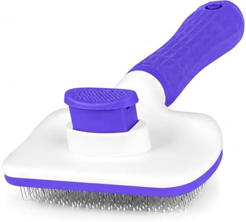 Pet Grooming Brush for Cats & Dogs, Self-Cleaning Undercoat Deshedding & Massage Tool, Purple