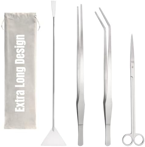 Hiceeden 4 Pcs 15 Inch Long Aquarium Aquascape Tools, Stainless Steel Aquascaping Tools Kit Include Aquarium Tweezer, Scissor, Spatula, Aquatic Plants Tool Set with Storage Pouch for Fish Tank