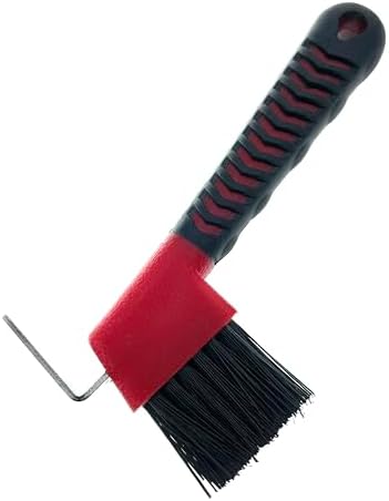 Horse Hoof Pick with Brush - Non-Slip Ergonomic Handle, Heavy-Duty Steel Pick & Stiff Bristles - Removes Dirt, Mud & Rocks - Horse Grooming Tool for Daily Hoof Care (Red)