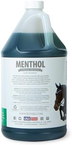 Jeffers Menthol Cooling Horse Shampoo, 128 oz – Soap Free, Detergent Free, Pure Australian Menthol Equine Grooming Shampoo for Horses, Mane, Tail, Coat, Barn, Stable, Muscle Relief, Daily Use
