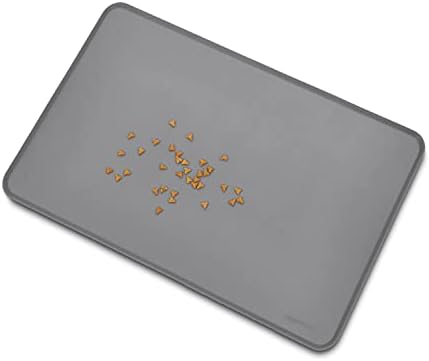Amazon Basics Waterproof Non-Slip Silicone Pet Food and Water Bowl Mat with Raised Edge, Feeding Placemat to Protect Floors, 24" x 16", Grey