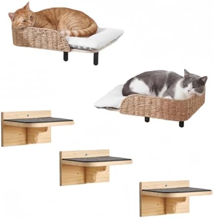 SHENGOCASE 2-Pack Wooden Cat Wall Bed with 3 Steps