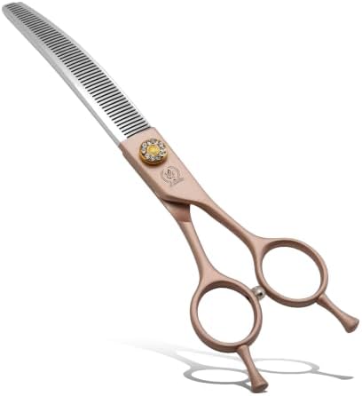 Professional Curved Thinner Dog Grooming Scissors 7.0'' Rose Gold Thinning Shears Extremely Sharp Blades 440C Stainless Steel Thinning Shears Durable Smooth Fine Cut for Dogs and Cats.