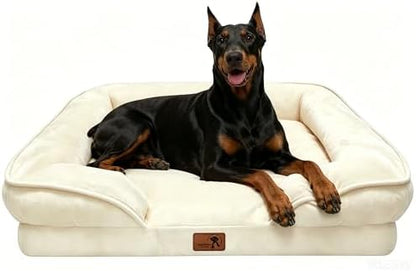 Spotted Play Orthopedic Dog Bed with Sides - Sofa Beds for Extra Large Dogs, Supportive Foam Pet Couch Bed with Washable Removable Cover, Waterproof Lining and Non-Slip Bottom, Ivory - XL-Plus