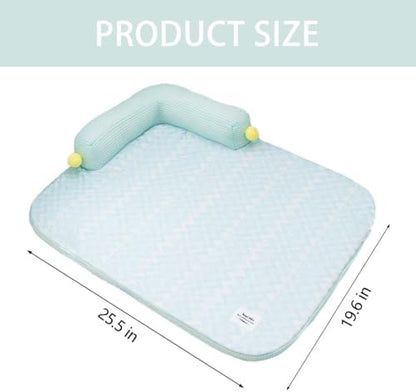 All-Season Ice Fabric Cat Bed with Cushioned Pillow Washable Mat for Pets