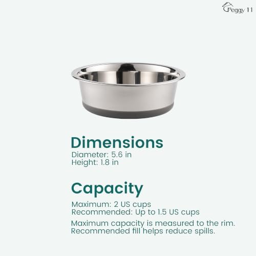 PEGGY11 Nonslip Stainless Steel Dog Cat Bowls, 2 US Cup Each, 2 Pack