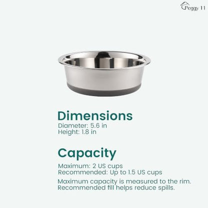 PEGGY11 Nonslip Stainless Steel Dog Cat Bowls, 2 US Cup Each, 2 Pack
