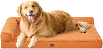 EHEYCIGA Memory Foam Dog Bed, Large Orthopedic Dog Bed, Pumpkin
