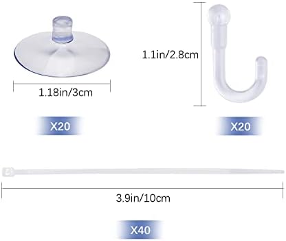 Savita 20 Pcs Aquarium Suction Cups Fish Tank Suction Hooks with Removable Hooks and 40 Adjustable Zip Ties for Aquarium Binding Moss, Plants, Shrimp Nest