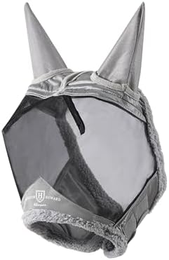 Harrison Howard Horse Fly Mask UV Protective Fine Mesh with Extra Wool Soft Touch on Skin Fly and UV Protection Moonlight Silver-Black XL
