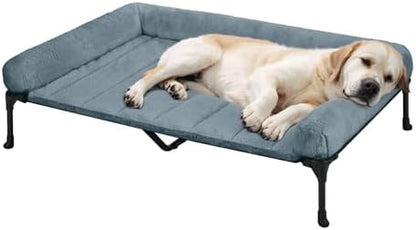 Veehoo Elevated Dog Beds Large Sized Dog with Fluffy Plush Bolster Cushion