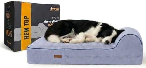 5.5 Inch Thick High Grade Orthopedic Memory Foam Dog Bed With Pillow and Easy to Wash Removable Cover with Anti-Slip Bottom. Free Waterproof Liner Included - for Medium and Large Breed Dogs - Grey