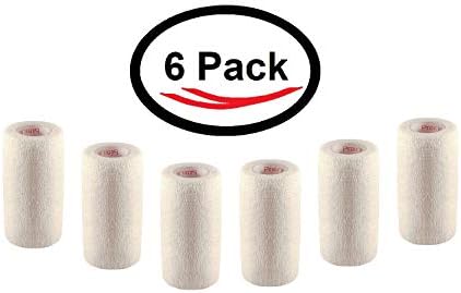 6 Pack Premium Vet Wrap - Self Adhesive Bandage Wrap & Athletic Tape - 4" x 5 Yards Elastic & Self-Sticking Cohesive Bandage for Pets, Sports, Wrists & Ankles - White by Prairie Horse Supply