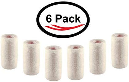 6 Pack Premium Vet Wrap - Self Adhesive Bandage Wrap & Athletic Tape - 4" x 5 Yards Elastic & Self-Sticking Cohesive Bandage for Pets, Sports, Wrists & Ankles - White by Prairie Horse Supply