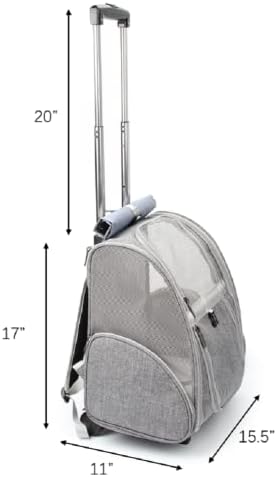 Lollimeow Pet Rolling Carrier, Dog Backpack with Wheels,Cats,Puppies Travel Bag with Wheels,Dog Trolley(Grey)