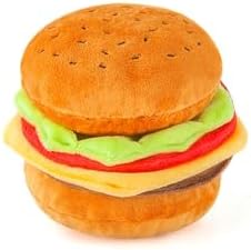 P.L.A.Y. Cute Plush Dog Toys - Fast Food Themed Durable Giggle Chew Toy, Great for Puppies & Small, Medium, Large Dog - Machine Washable, Recycled Materials (American Classic Burger, Medium)