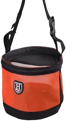 Harrison Howard Horse Muzzle Feed Bag Nylon Mesh Grain Feed Bag with Padded Neck Strap Adjustable Belt Orange Medium