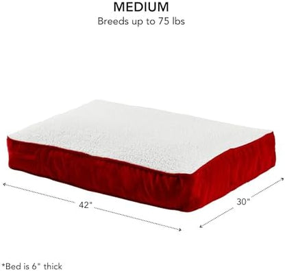 Buster Deluxe Reversible Pillow Style Sherpa Dog Bed, Red, Medium (42 x 30 in.)