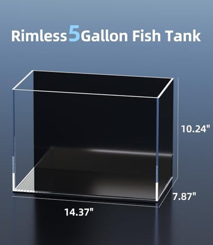 5 Gallon Glass Fish Tank Rimless with Black Background Rectangular Tank
