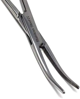 Dog Pet Ear/Nose Hair Puller Grooming Hemostat Locking Forceps Curved Pliers, 5.5" (14cm) Full Serrated Clamps Stainless Steel (Silver)